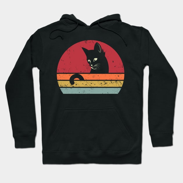 Funny Retro Black Cat Chasing Tail Hoodie by Etopix